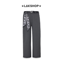 Quần Grey Wide Leg Pants with Belt x Bandana