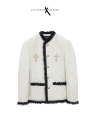 Áo Lak Studios White with Cross Chain Tweed Jacket