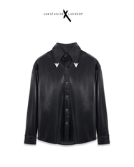 Áo Lak Studios Faux Leather Light Black with Metallic Collar Shirt