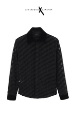 Lak Studios Black Velvet Stripe Mesh Fur Shirt