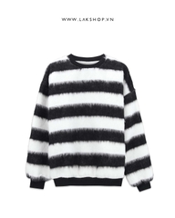 Áo Black and White Stripe Fur Quilted Sweatshirt cx2