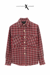 Lak Studios Red Check Glitter Tweed Shirt cs9