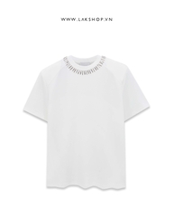 Oversized White with Metal Neck Shoulder Padding T-shirt