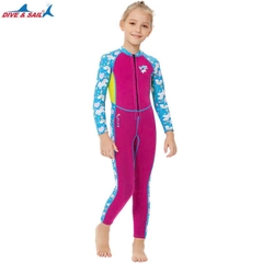 Bộ bơi Giữ Nhiệt bé gái dài tay dáng liền thân màu hồng chất vải 2.5mm Dive& Sail