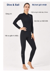 Bộ bơi nữ giữ nhiệt, chống lạnh cơ thể, vải 2mm, màu đen dáng rời Dive & Sail