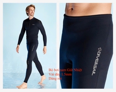 Bộ bơi giữ nhiệt nam, dài tay dáng rời, màu đen, vải dày 1.5mm Dive Sail