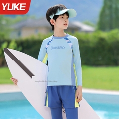 Bộ bơi dài tay chống nắng kháng Clo màu xanh vàng quần rời dài 2 lớp Jurasic YUKE
