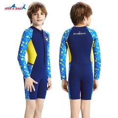 Bộ bơi giữ nhệt cho bé, dài tay dáng liền, màu than, vải dày 2.5mm, Dive & Sail