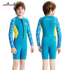 Bộ bơi giữ nhiệt cho bé, xanh dài tay dáng liền, vải dày 2.5mm, Dive & Sail