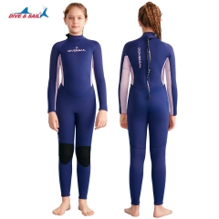 Bộ bơi giữ nhiệt bé gái dài tay chân, xanh than, vải dày 2.5mm, Dive & Sail