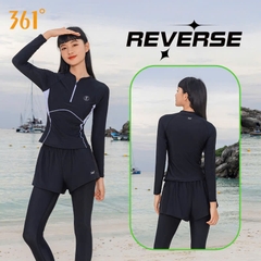 Bộ bơi nữ 361, dài tay chân, chống nắng UPF 50+, màu đen, quần liền 2 lớp