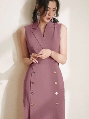 Đầm Cati Hồng Ruốc Cổ Vest