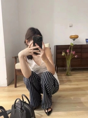 Quần Linen Lưng Cao Kẻ Sọc Zara