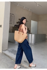 Quần Baggy Denim Bo Gấu Zara