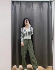 Cardigan Croptop Kẻ Ngang GU