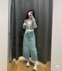 Cardigan Croptop Kẻ Ngang GU