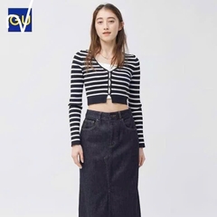 Cardigan Croptop Kẻ Ngang GU