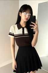 Áo Len Nâu Phối Cổ Polo