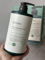 Bộ sản phẩm chăm sóc tóc rụng làm mát da đầu Primera Greentea Biome Scalp Cooling Shampoo + Kem dưỡng ẩm da đầu và tóc + lược gội đầu massage da đầu