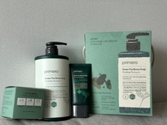 Bộ sản phẩm chăm sóc tóc rụng làm mát da đầu Primera Greentea Biome Scalp Cooling Shampoo + Kem dưỡng ẩm da đầu và tóc + lược gội đầu massage da đầu