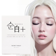 Mặt nạ chứa collagen và tế bào gốc làm trắng da và cải thiện nếp nhăn da căng bóng Secret Violet 7 Days Pure White Plus Mask Sheet Collagen PDRN Cica EGF FGF IGF * 5 miếng
