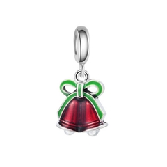 Charm hợp kim xỏ ngang hình trái thông họa tiết nơ đỏ