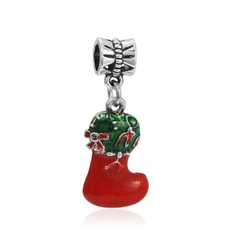 Charm hợp kim xỏ ngang hình trái thông họa tiết nơ đỏ