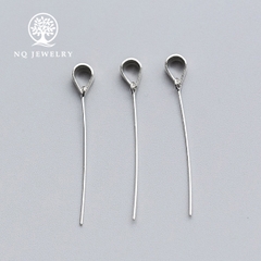 Charm bạc móc khoen dài móc mặt dây chuyền