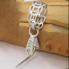 Charm bạc khoen móc mặt phật, mặt tỳ hưu hình kim tiền