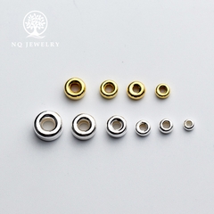 Charm bi bạc mạ vàng hạt dẹp - hạt cườm bạc