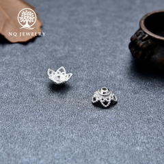 Charm bạc chụp hạt, bọc hạt họa tiết hoa văn 8mm