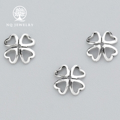 Charm bạc chụp hạt, bọc hạt họa tiết cỏ 4 lá
