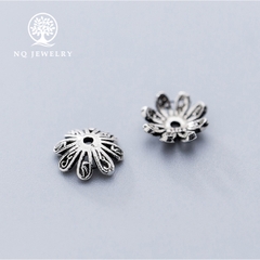 Charm bạc chụp hạt, bọc hạt họa tiết hoa văn 10mm