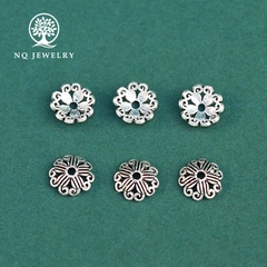 Charm bạc chụp hạt, bọc hạt họa tiết hoa văn trái tim đôi 8mm