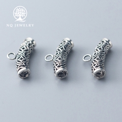 Charm bạc hình đốt trúc họa tiết đồng tiền gắn charm treo