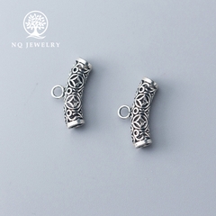 Charm bạc hình đốt trúc họa tiết đồng tiền gắn charm treo