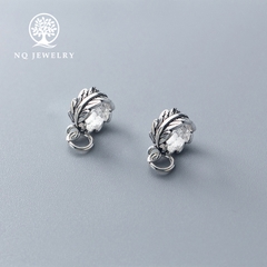 Charm bạc chiếc lá cuộn tròn gắn charm treo