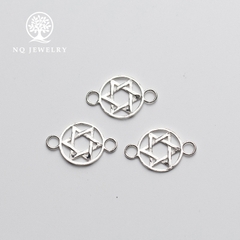 Charm bạc khóa liên kết vòng tay, dây chuỗi hình sao 6 cánh