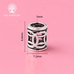 Charm bạc chặn hạt hình trụ họa tiết đồng tiền