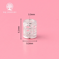 Charm bạc chặn hạt hình trụ họa tiết đồng tiền