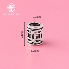 Charm bạc chặn hạt hình trụ họa tiết đồng tiền