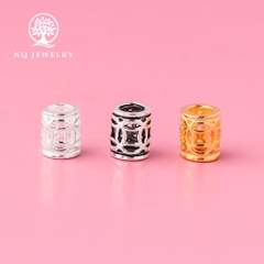 Charm bạc chặn hạt hình trụ họa tiết đồng tiền