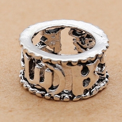 Charm bạc chặn hạt hình trụ họa tiết lục tự minh chú