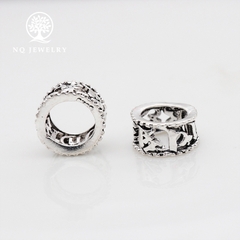 Charm bạc chặn hạt hình trụ họa tiết lục tự minh chú