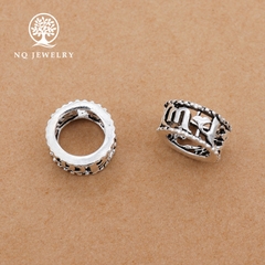 Charm bạc chặn hạt hình trụ họa tiết lục tự minh chú