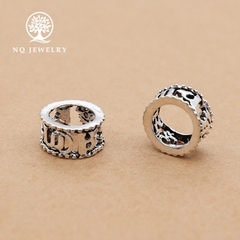 Charm bạc chặn hạt hình trụ họa tiết lục tự minh chú