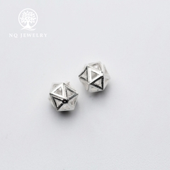 Charm bạc chặn hạt hình đa giác xỏ ngang
