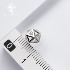 Charm bạc chặn hạt hình đa giác xỏ ngang