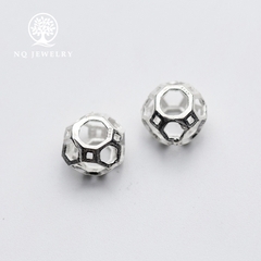 Charm bạc chặn hạt hình đa giác xỏ ngang