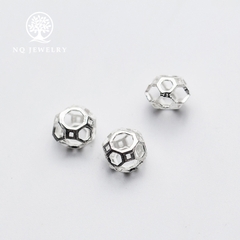 Charm bạc chặn hạt hình đa giác xỏ ngang